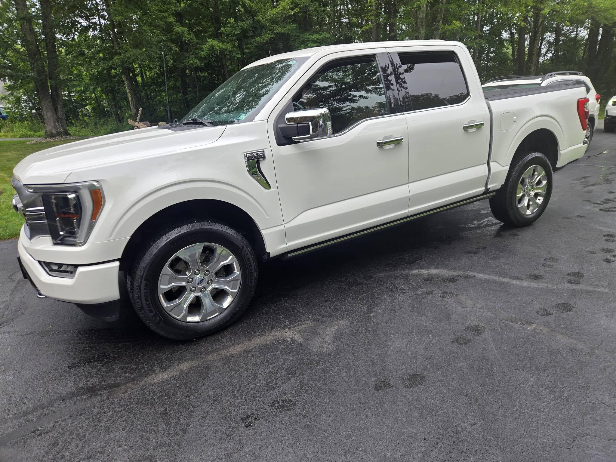 White Ford F-150 Platinum pickup cleaned inside and out